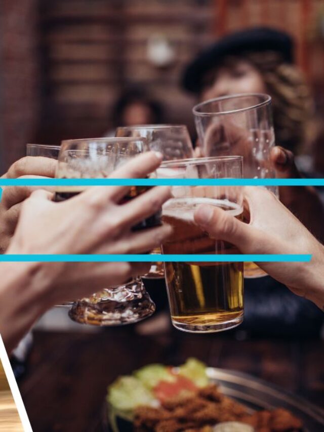 atleta correndo vs um grupo de pessoas consumindo álcool