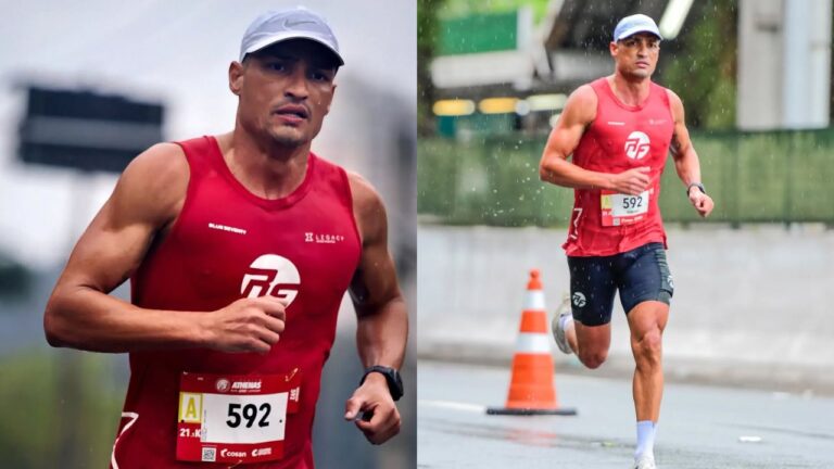 atleta probiótica douglas miranda correndo maratona na chuva