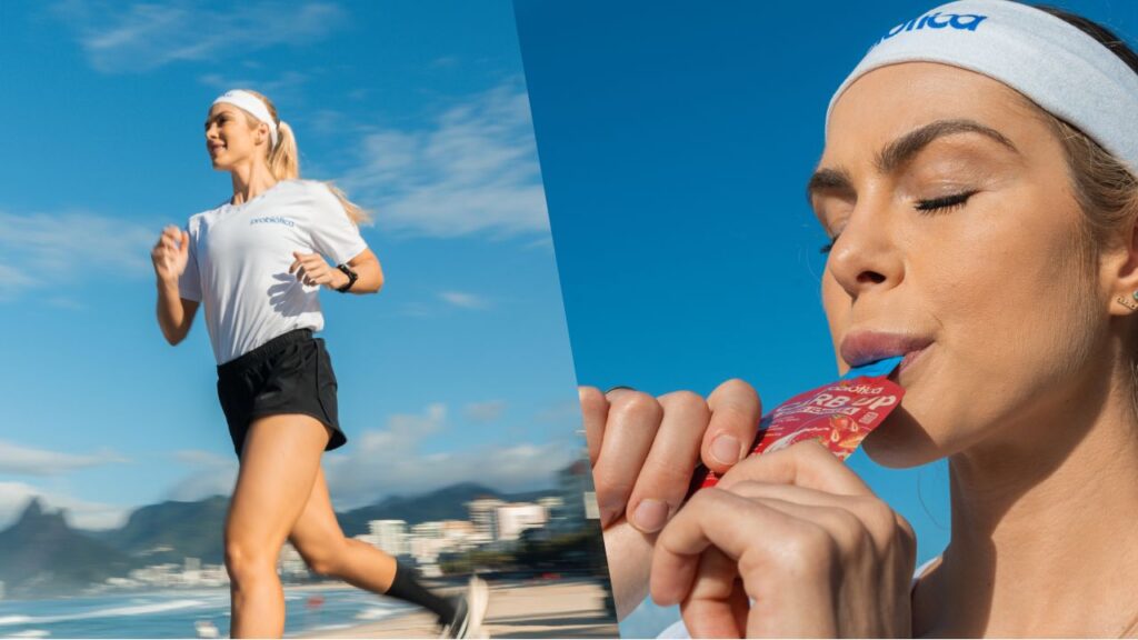 amanda galarda durante treino consumindo carb up