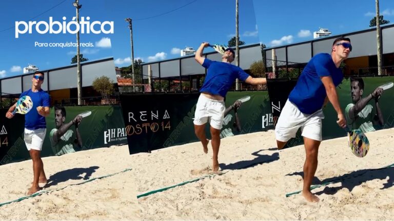 atleta probiotica enio durante treino de beach tennis
