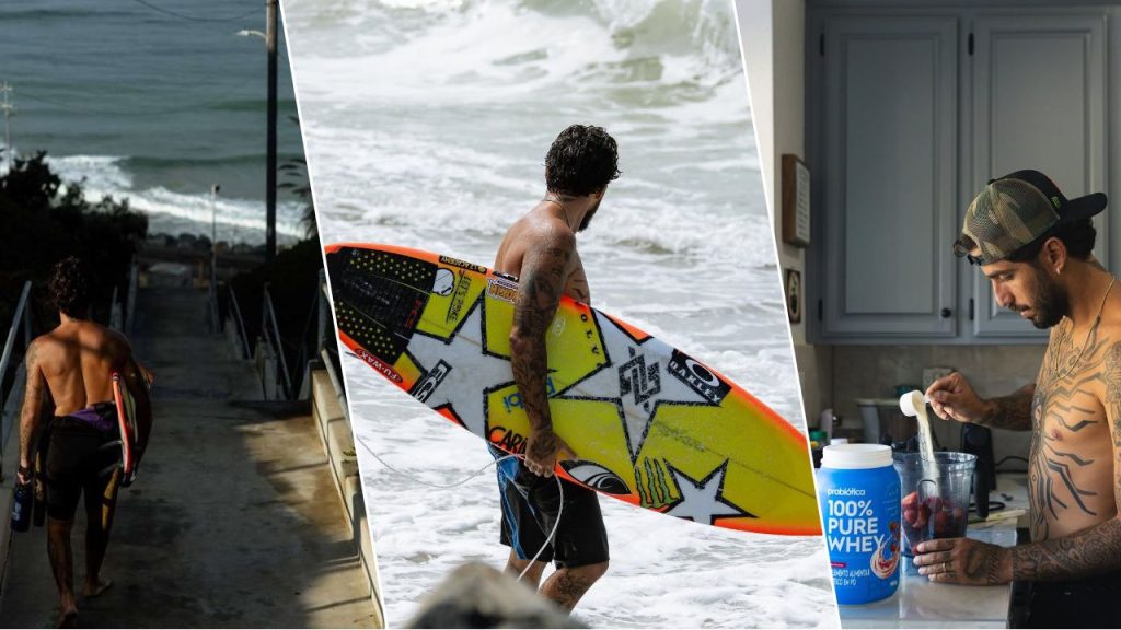 atleta filipe toledo durante treino e suplementacao